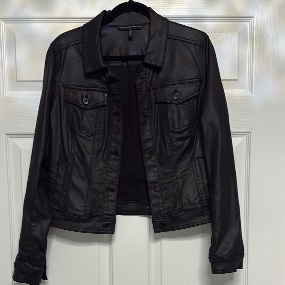 Black Coated Cropped Jacket with Shirt Collar